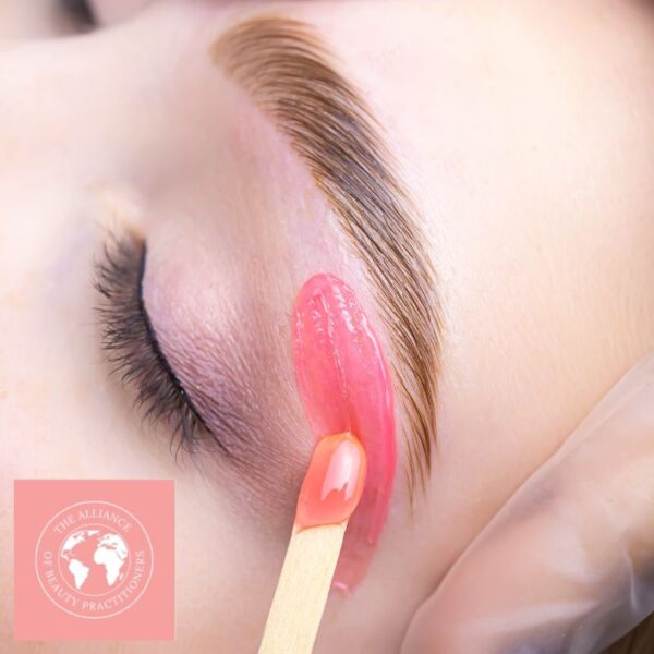 Facial waxing course manual: wax being applied to a ladies eyebrow arch