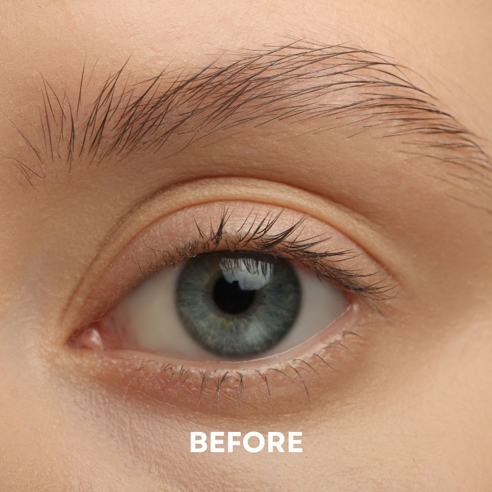 Close up of a female blue eye before lifted lashes for holidays