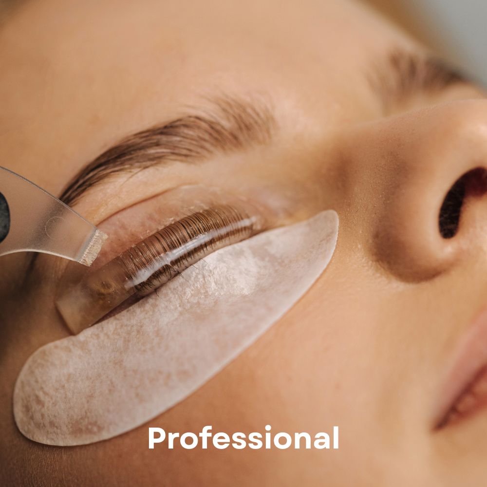 Professional application of lifted lashes for holidays on a model